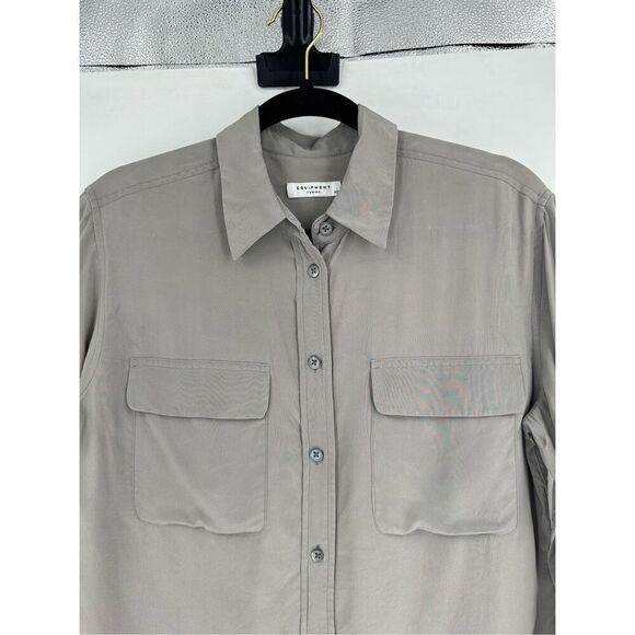 Equipment Women's Silk Collared Long Sleeve Button Up Shirt Gray Size XS - Picture 5 of 10